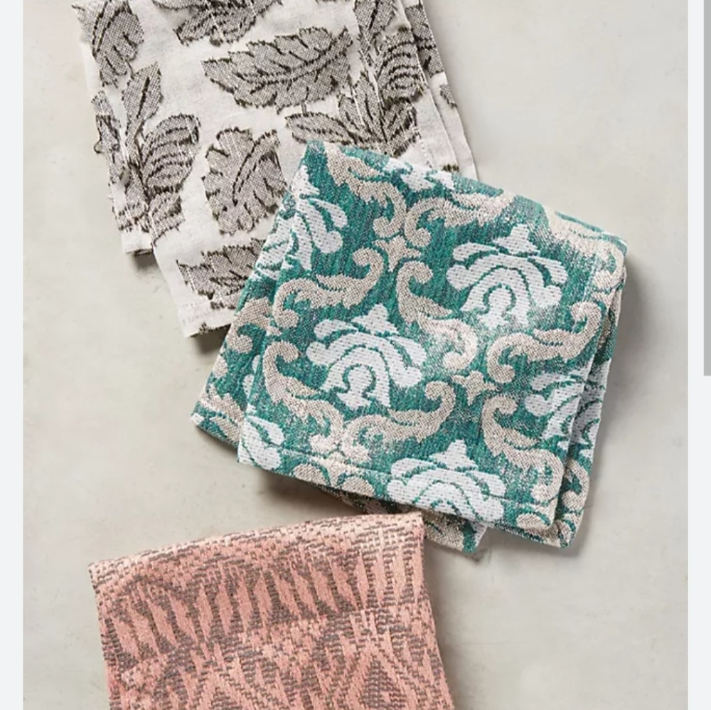 Anthropologie Provender Cocktail Napkin, Set Of FOUR, GREEN